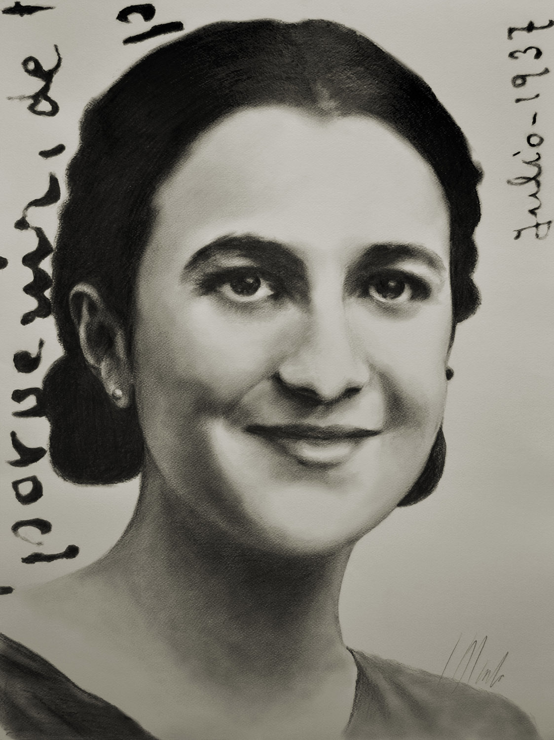 Javier Olmedo, grafito, retrato de su madre