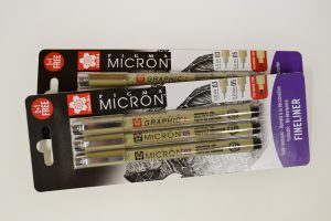 2 fineliner + graphic pen. Pigma Micron