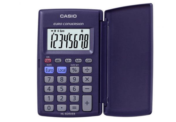 Calculadora Casio HL-820, con memoria, euroconversor y pantalla grande