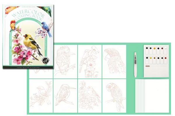 Libro para colorear con acuarela "Pajaritos y Flores"