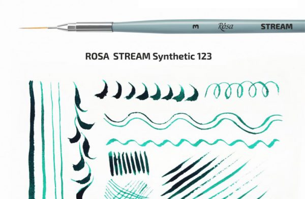 Imagen del pincel Rosa Stream nº 1 y del trazo que permite