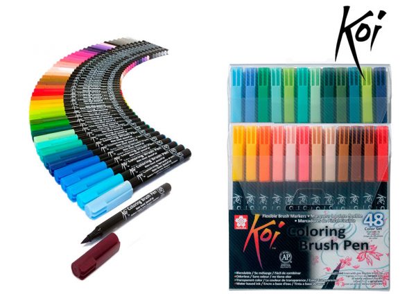 Blister de 48 colores Koi de Sakura punta de pincel y vista de todos los colores
